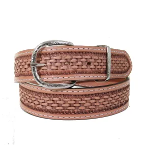 B619 - Natural Basket Weave Tooled Belt
