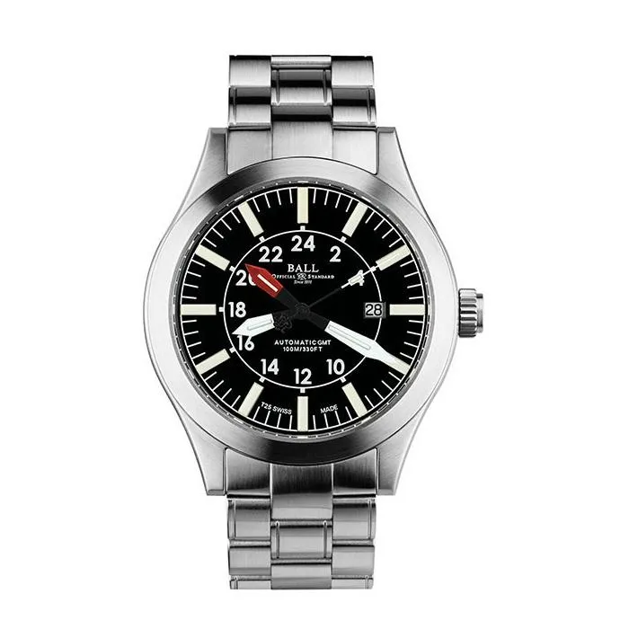 BALL Watch Engineer Master II Aviator GMT Automatic Stainless Steel Bracelet Watch, GM1086C-SJ-BK