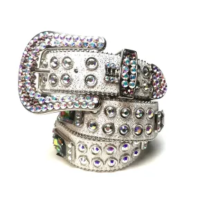 b.b. Simon White Iridescent Big Block Crystal Belt