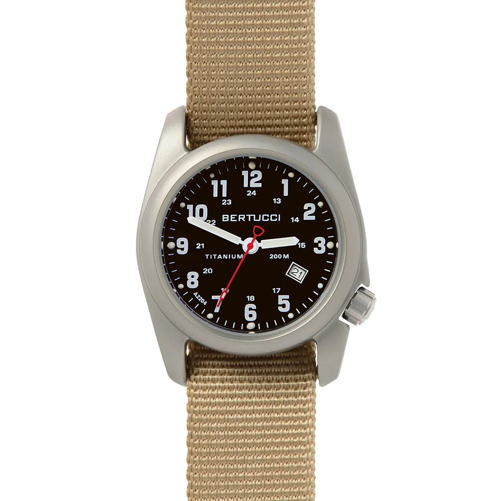 Bertucci Mens A-2T Titanium Watch - Khaki Nylon Strap - Black Dial - 12202