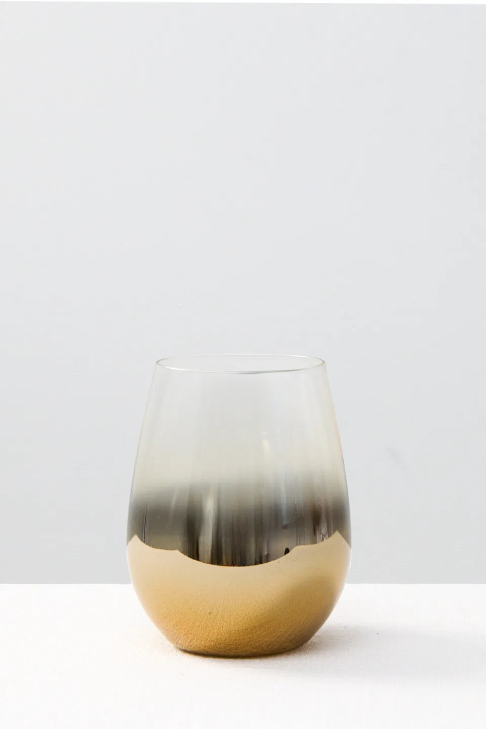 Stylish Stemless Wine Glass in Metallic Gold