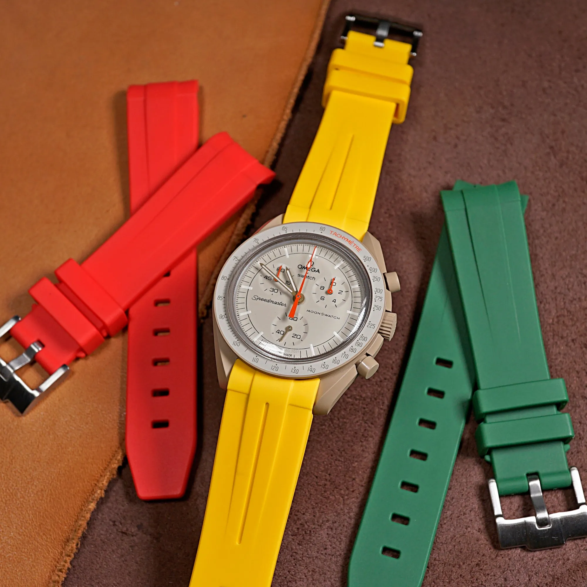 Curved End Rubber Strap for Omega x Swatch Moonswatch in Yellow