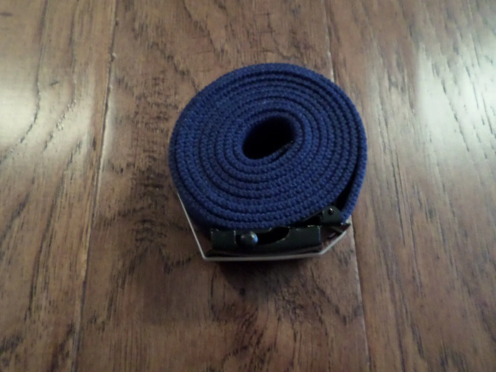 DUTCH MILITARY NAVY ISSUE BLUE WEB BELT WITH BLACK ROLLER BUCKLE 58 INCHES LONG
