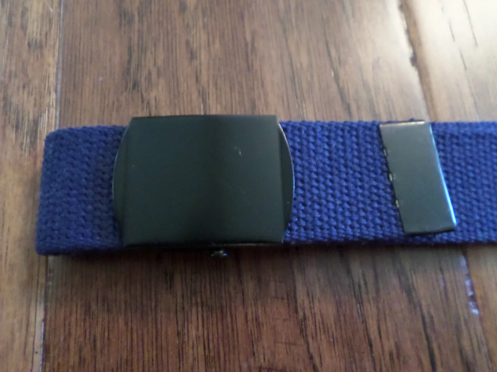 DUTCH MILITARY NAVY ISSUE BLUE WEB BELT WITH BLACK ROLLER BUCKLE 58 INCHES LONG