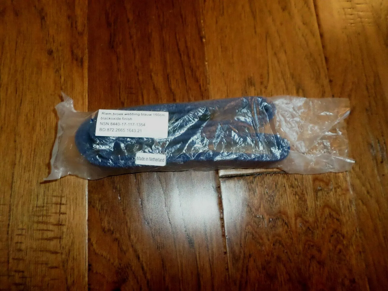 DUTCH MILITARY NAVY ISSUE BLUE WEB BELT WITH BLACK ROLLER BUCKLE 58 INCHES LONG
