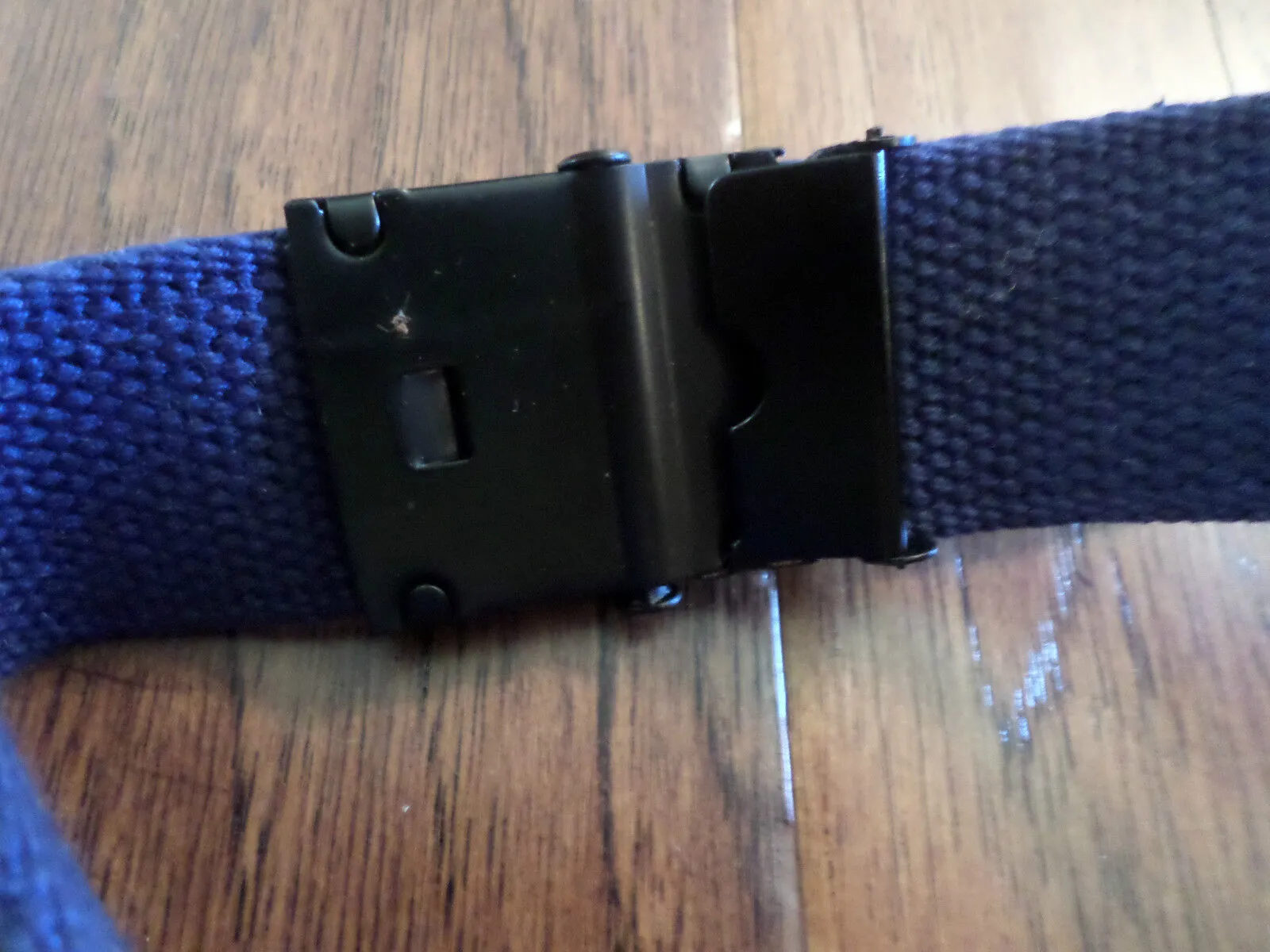 DUTCH MILITARY NAVY ISSUE BLUE WEB BELT WITH BLACK ROLLER BUCKLE 58 INCHES LONG