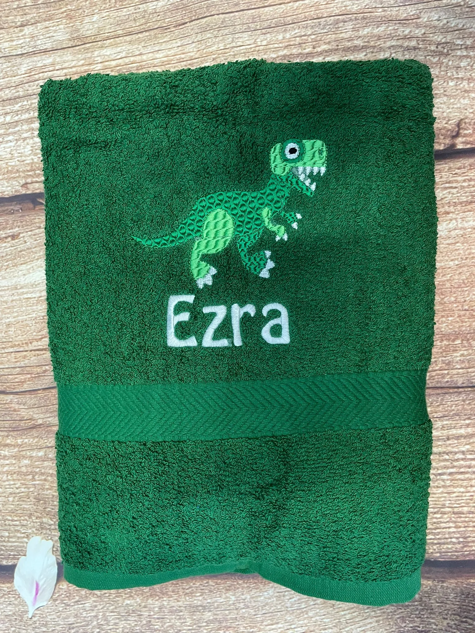 Embroidered personalised swimming or sports towel. Ideal gift // Dinosaur