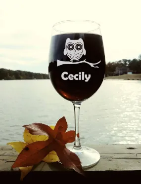 Owl Wine Glass