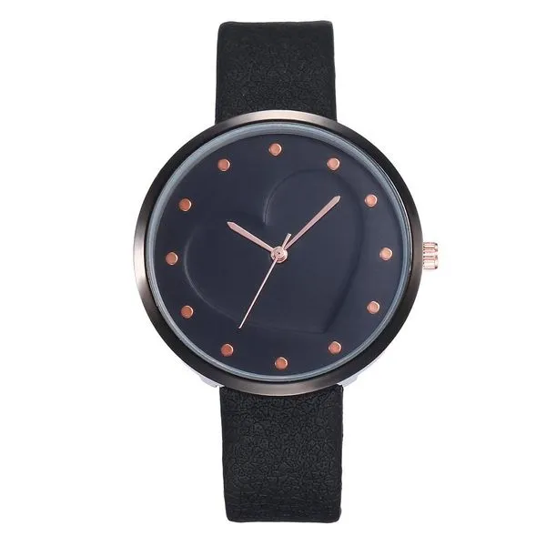 W11 Black Band Rose Gold Heart Inlay Collection Quartz Watch
